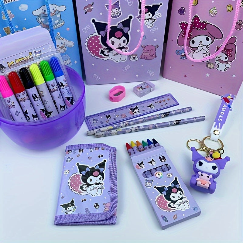 For Hello Kitty Cartoon Egg-Shaped Fine Tool Set, Including 6 Color Watercolor Pens + 6 Colored Pencils + Wallet + Key Chain + 2 Pencils + Ruler + Eraser + Pencil Sharpener + Gift Bag + Birthday Gift and Party Surprise Essent