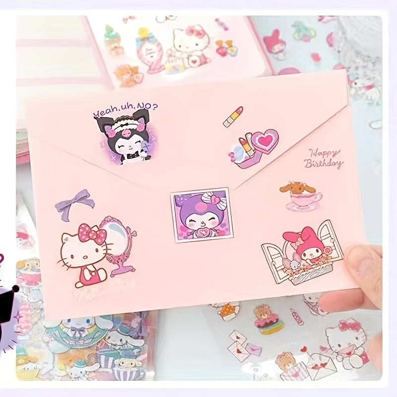 20-Count Sanrio Hello Kitty Waterproof PET Stickers - Non-Repetitive Cartoon & Animal Designs for Scrapbooking, DIY Projects, And Water Bottles