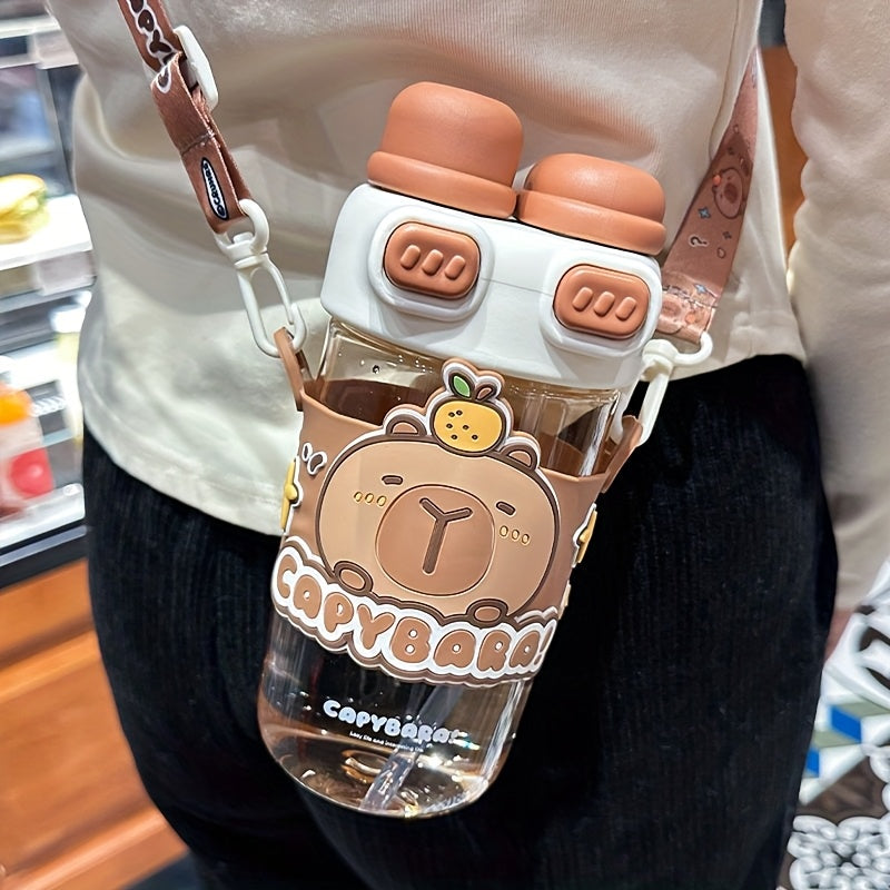 Cute Cartoon Tumbler - Capybara & Puppy Design, Portable, BPA-Free, Large Capacity, Ideal for Sports & Outdoor, Adorable Bear Illustrations