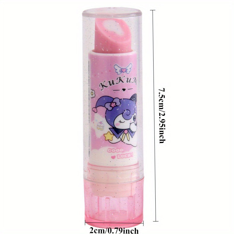 Sanrio for kuromi Erasers, 2pcs Cute Cartoon Office No Trace Retractable No Shavings Eraser, Suitable for Study Stationery Lipstick Style Rotating Correction Eraser