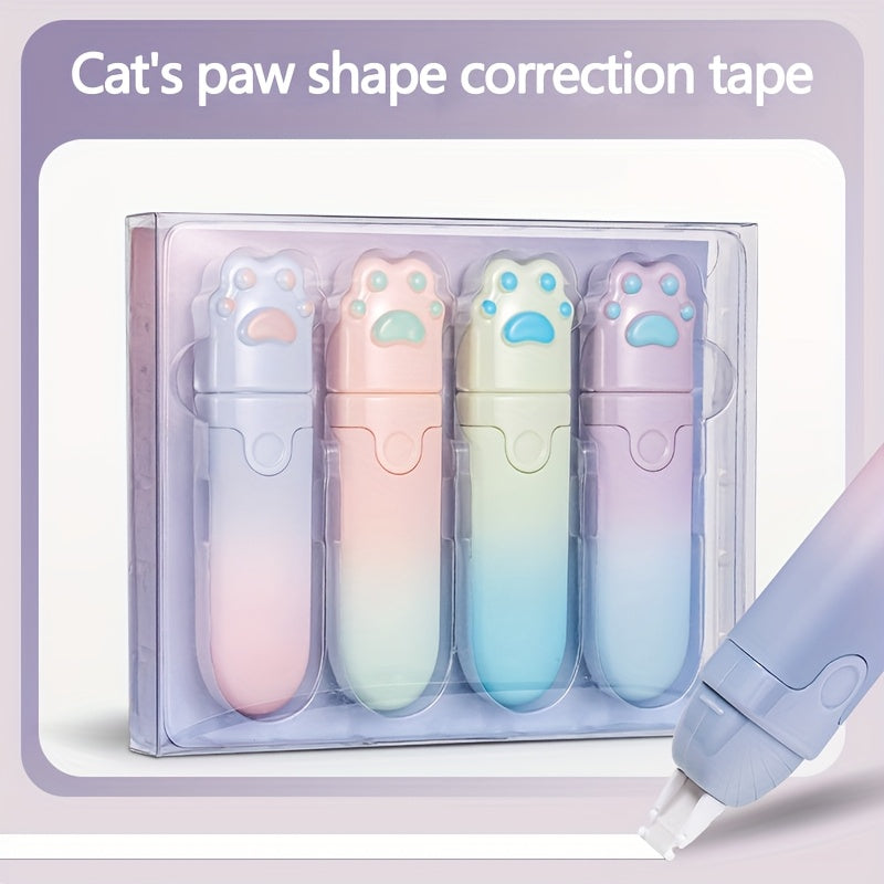 4pcs Cat Paw Shaped Gradient Correction Tape, Small and Portable Student Special, Cute Stationery Correction Tape, Smooth Correction Without Portable Correction Pe
