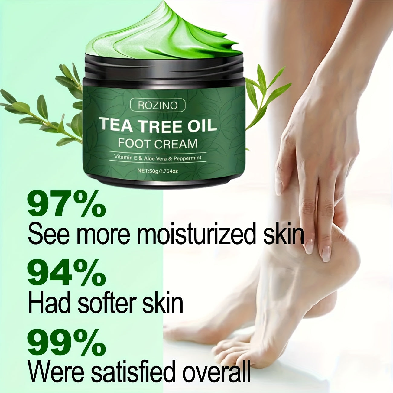 2pcs Tea Tree Oil Foot Cream, Rich in Vitamins E, Aloe Vera & Peppermint,