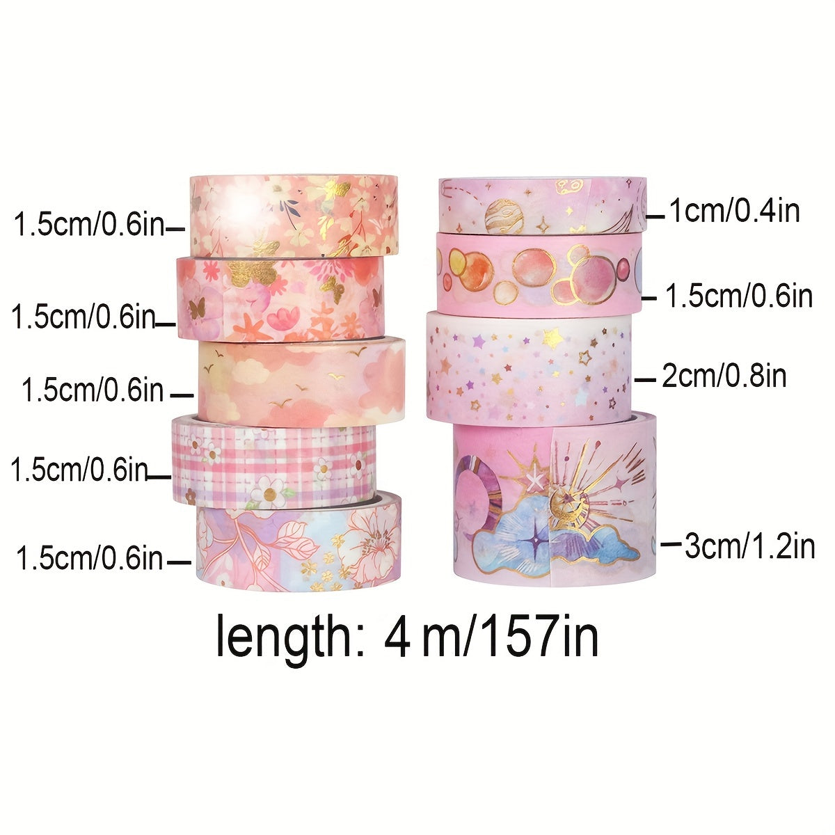 9 Rolls Golden Foil Washi Tape Set