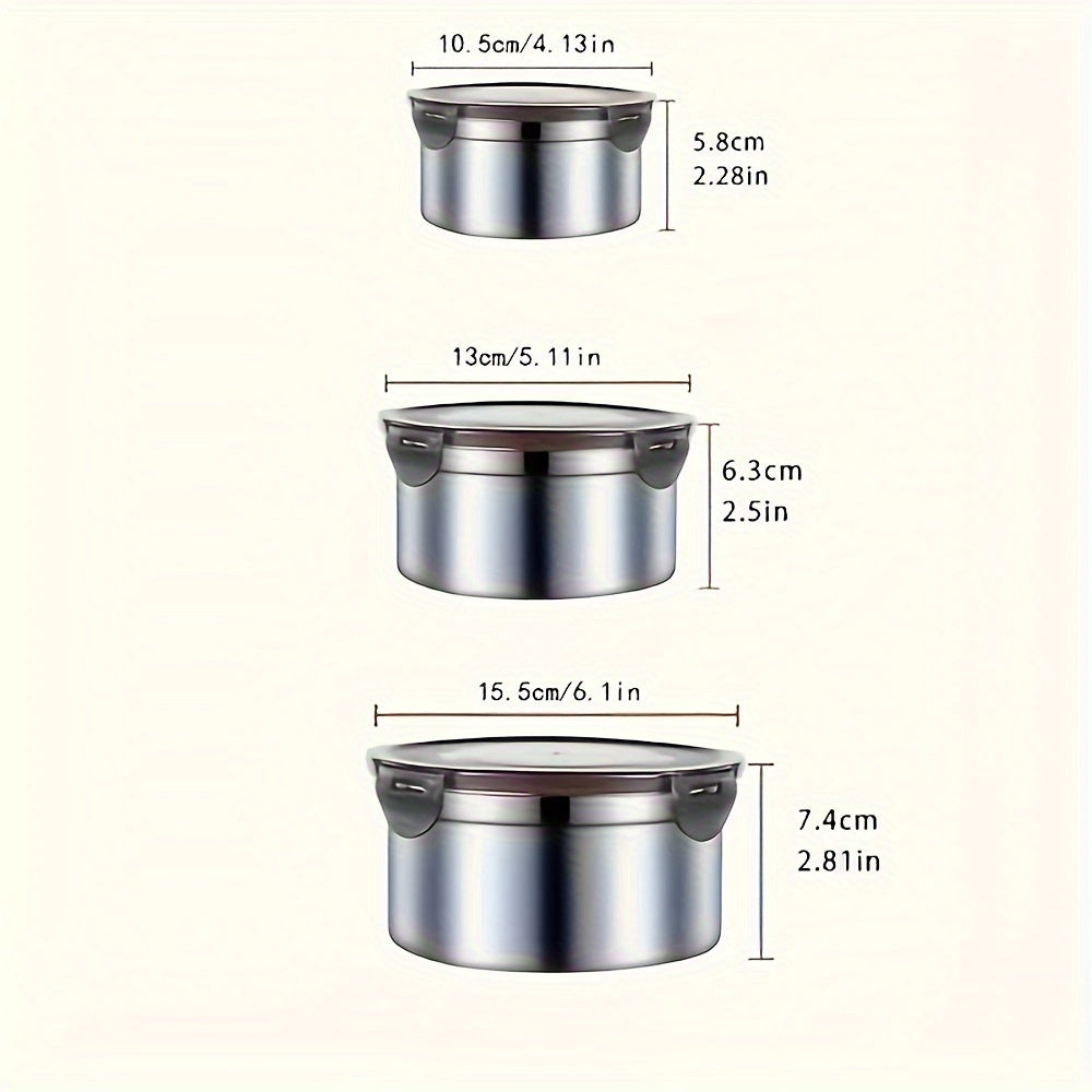 3pcs Fresh Food Storage Box Set, Leak-Proof, Reusable Stainless Steel Containers with Lids That Can Be Used As Airtight Bowls, Fresh Food Storage Boxes, And Lunch Boxes.