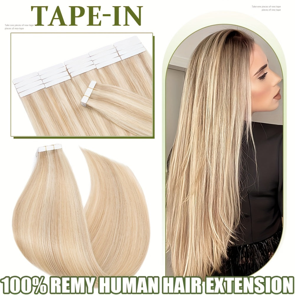 20pcs (50g Each) Brazilian Virgin Hair Extensions - 100% Remy Human Hair, Natural Brown/Blonde/Red/Black/, Straight Hair Extensions with Seamless Beige Weft, Long 35.56-60.96 cm Lengths for Women.
