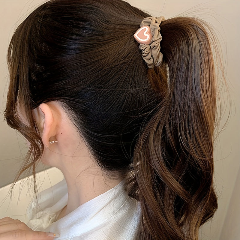 10pcs Cute Coffee Color Love Pendent Hair Rope | Elastic Rubber Hair Bands Hair Ties Bowknot Hair Accessories for Women