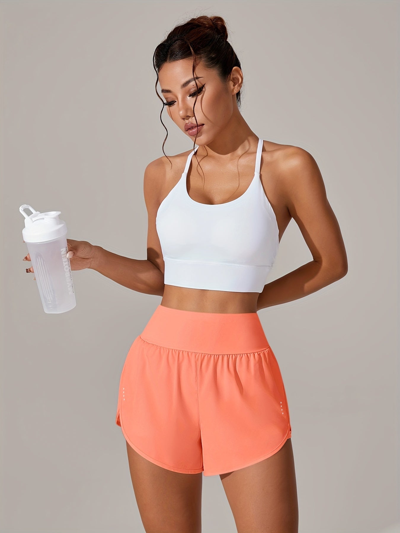 Light Blue High-Waisted Yoga Shorts with Ruffles