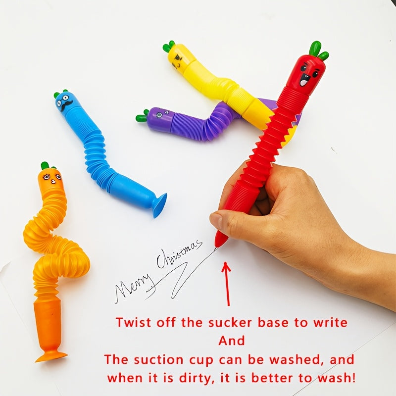 5pcs Cute Cartoon Carrot & Vegetable Retractable Pens Set, Fine Point, PP Material, with Suction Cup Base, Creative Stationery for Students