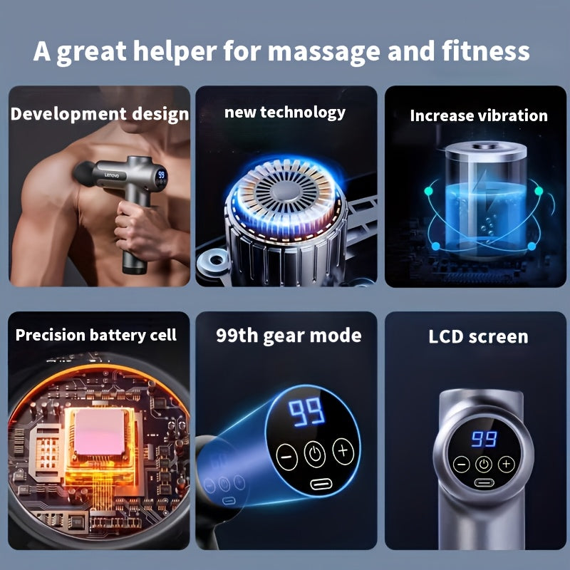 Massage Gun - Quiet Percussion, 8 Heads, USB Rechargeable, Ideal for Back, Legs & Buttocks, Massage Machine, Gun Massager, Back Massager, Massager For Body, Body Massager, Body Massage Machine.
