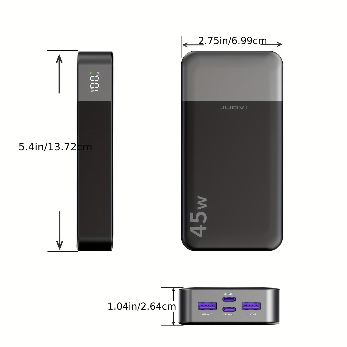 45W 20000mAh Portable Power Bank With LED Display And 4 Interfaces, Capable Of Charging Laptops With Large Capacity