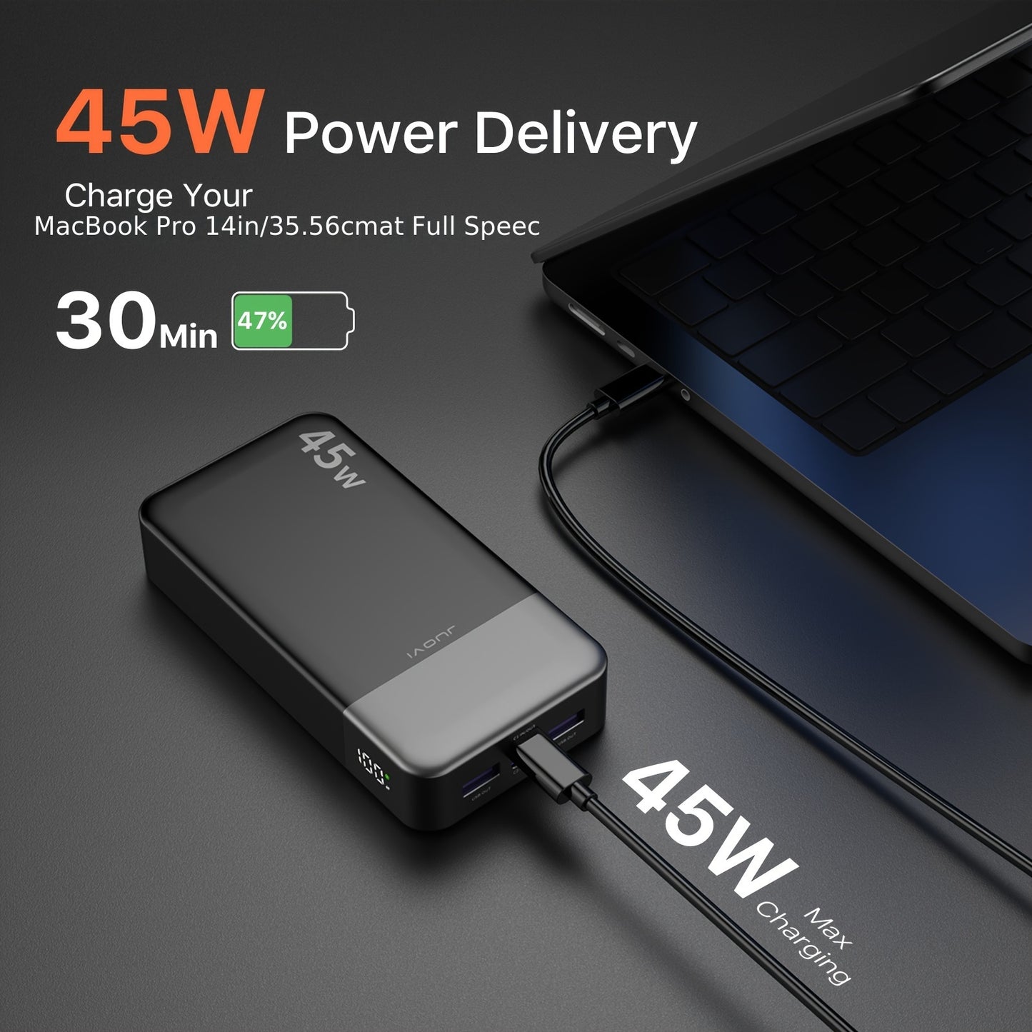 45W 20000mAh Portable Power Bank With LED Display And 4 Interfaces, Capable Of Charging Laptops With Large Capacity