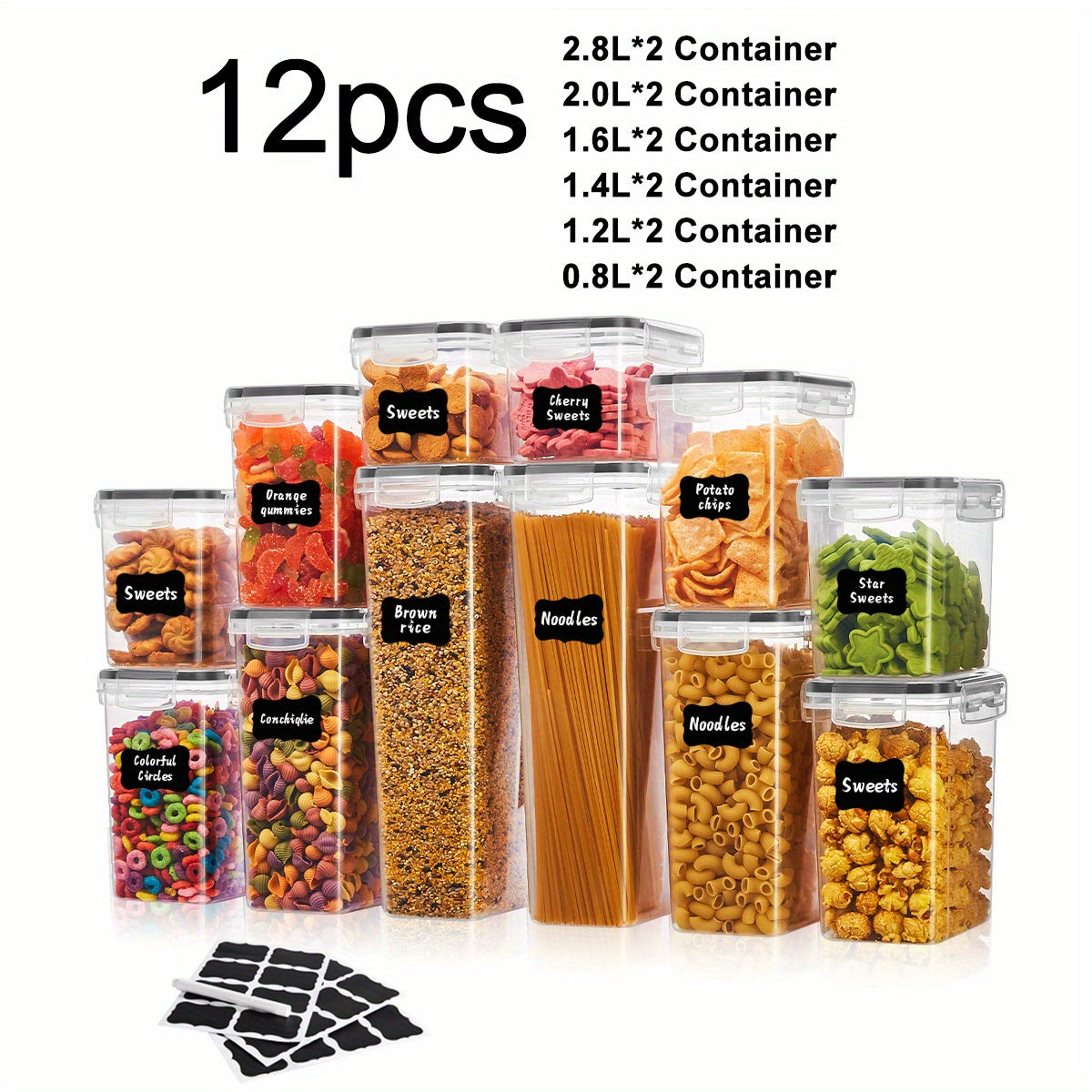 48/24/12pcs Airtight Food Storage Containers with LIDS, Perfect for Kitchen Pantry Organization And Storage Of Grains, Rice, Pasta, Tea, Nuts And Coffee Beans - Dishwasher Safe And Includes Labeled And Labeled Kitchen Items