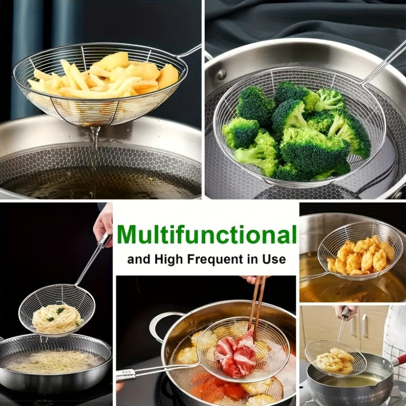 3pcs Stainless Steel Spider Strainer Set, Durable Metal Skimmers with Long Handles, Food-Safe Skimming Spoons for Frying, Pasta, with Hanging Loop, for 12.01", 12.6", 13.78" Kitchen Tools