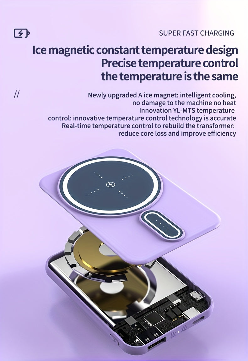 New 5000mAh Magnetic Wireless Power Bank for Apple 15 Pro / 14 Max / 13 / 12 Android Phones with LED Power Display, Portable Charger for Outdoor Travel Emergency Backup Mobile Power Supply, Gift