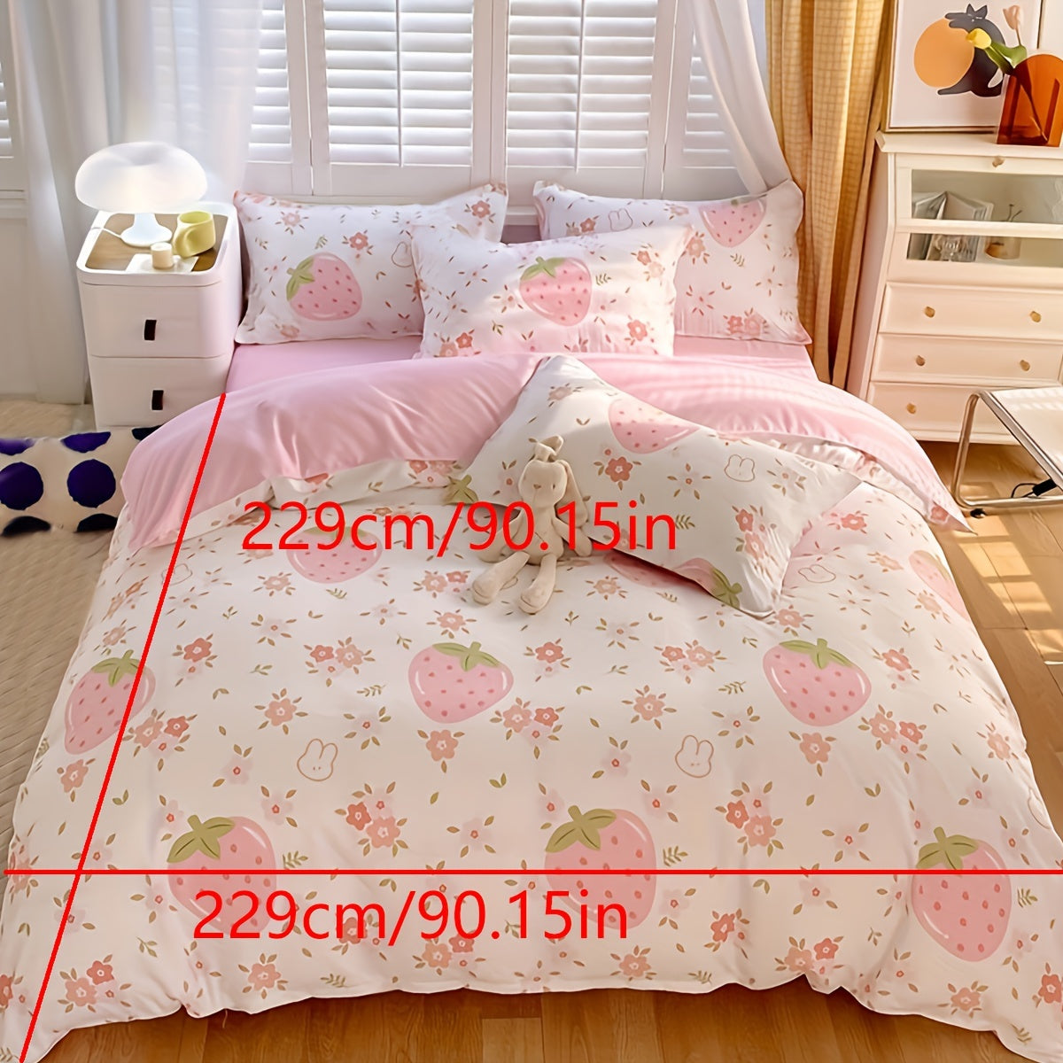 3pcs, 120g Healing Cute Pink Bubble Girl Heart Cream Strawberry Quilt Cover Set (1 Quilt Cover + 2 Pillowcases), No Quilt Core and Pillow Core, Suitable for Bedroom Dormitory, Soft and Comfortable