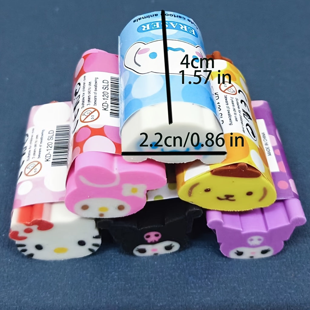 6pcs Licensed for kuromi for cinnamoroll Cartoon Erasers, Fun Erasers, as Prizes Stationery Gift