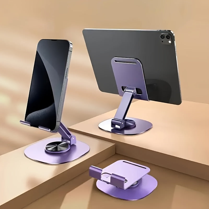 360° Rotating Metal Phone and Tablet Stand | Foldable Desktop Holder with Suction Cup Base | Adjustable Height & 180° Tilt | Multi-Angle Viewing Angle | Sleek Metallic Finish | Ideal for Office Use, Portable Device Stand |
