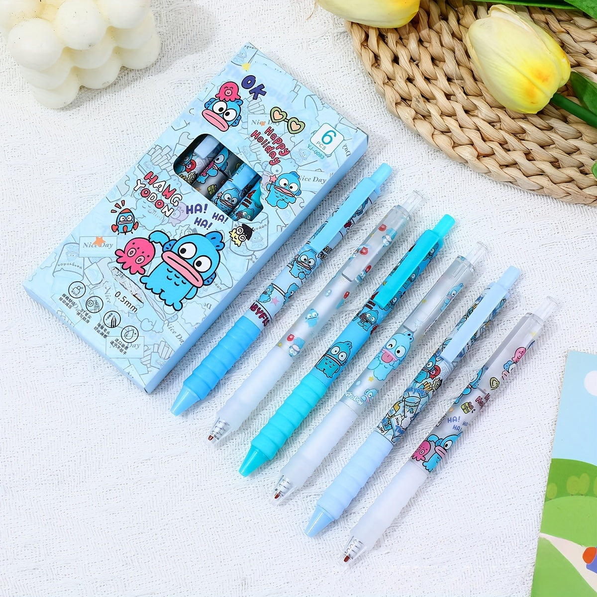 6pcs Sanrio Clownfish Quick-Dry Gel Pens, Fine Point, Black Ink, Smooth Writing for Journaling, Office Supplies, and School Stationery
