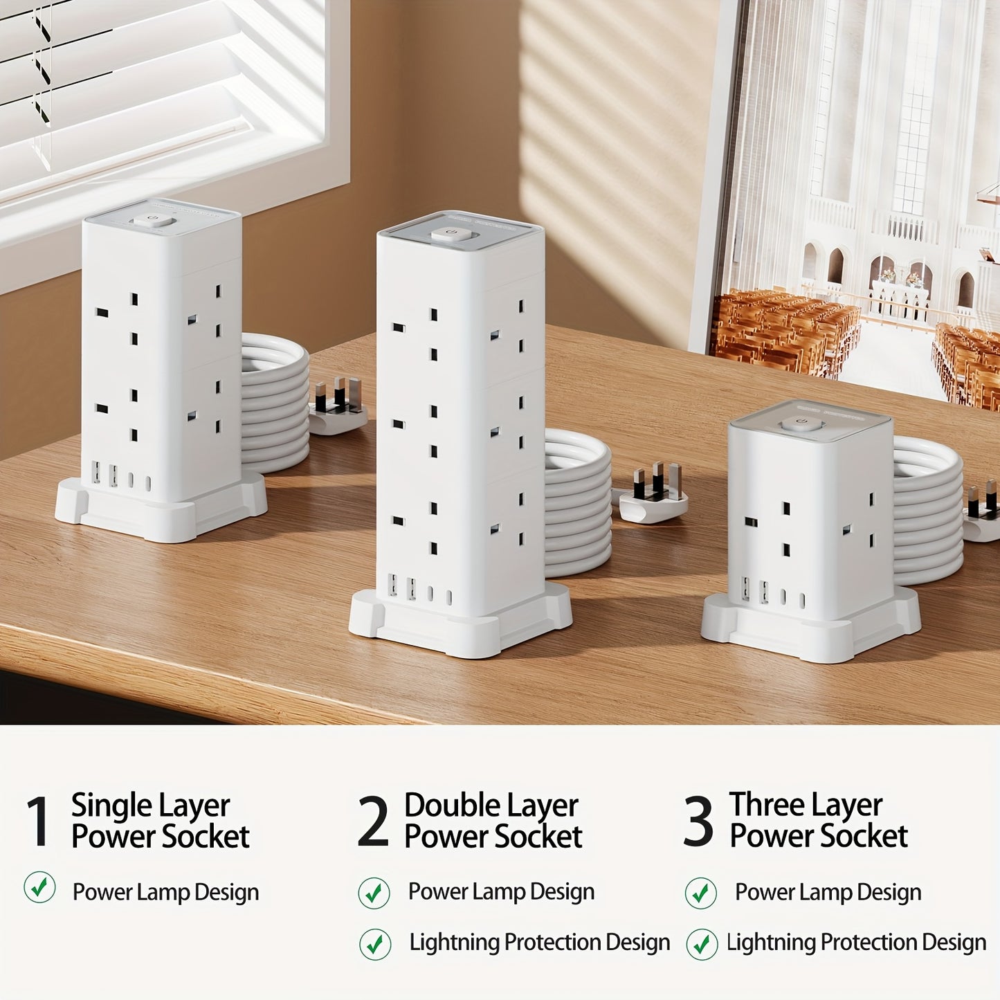 16-in-1 UK Power Strip Tower with USB