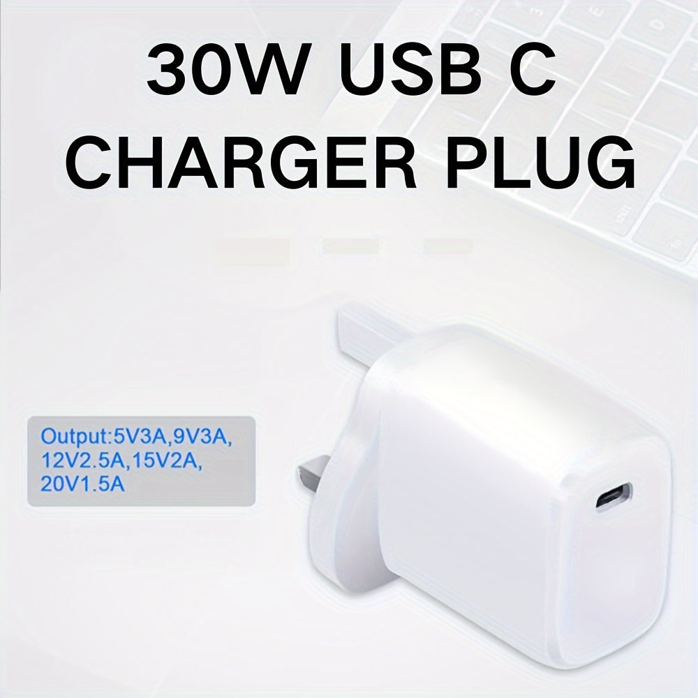 30W Fast and Portable PD USB-C Charger: Compatible with Macbook Air 13/12, Ipad Pro 13/12.9, Ipad Air 5/4, Mini 6, Ipad 10, Iphone 15, Pixel 8/7-2pcs/1pc - White
