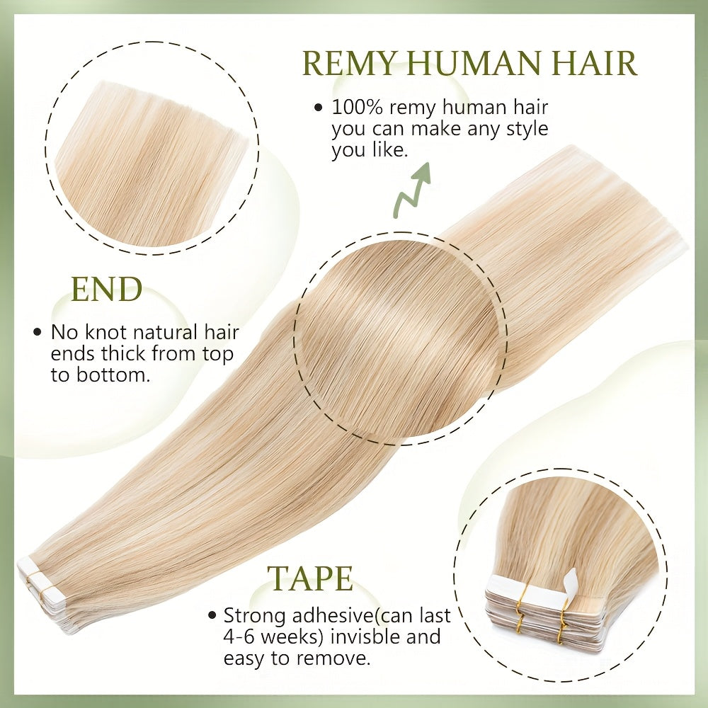 20pcs (50g Each) Brazilian Virgin Hair Extensions - 100% Remy Human Hair, Natural Brown/Blonde/Red/Black/, Straight Hair Extensions with Seamless Beige Weft, Long 35.56-60.96 cm Lengths for Women.