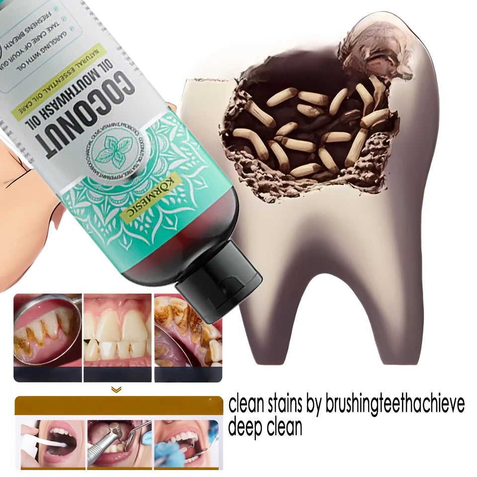 315Ml Concentrated Coconut Oil Mouthwash Set, Deep Cleaning Oral Care with Measuring Cup And Tongue Scraper, Fresh Breath, Daily Use for Oral Care.