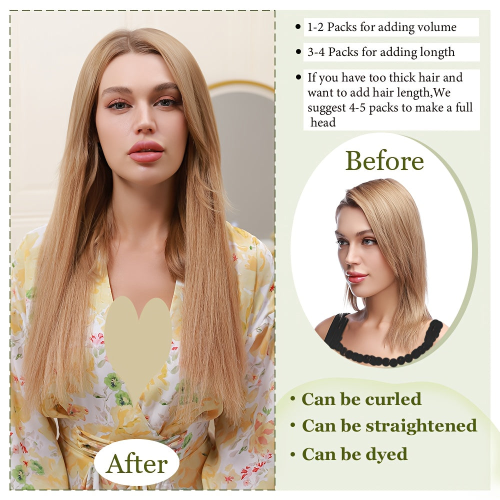 20pcs (50g Each) Brazilian Virgin Hair Extensions - 100% Remy Human Hair, Natural Brown/Blonde/Red/Black/, Straight Hair Extensions with Seamless Beige Weft, Long 35.56-60.96 cm Lengths for Women.