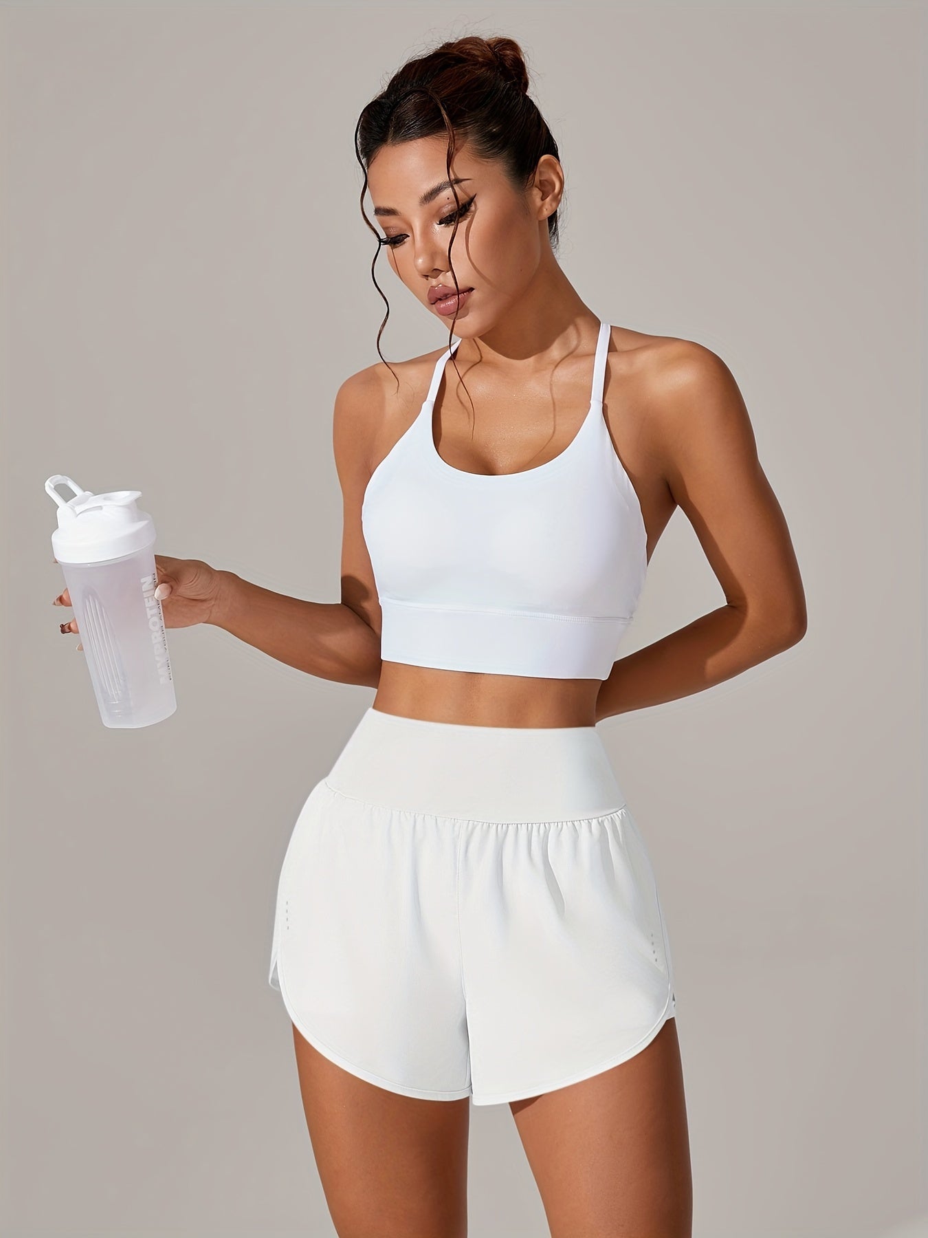 Light Blue High-Waisted Yoga Shorts with Ruffles