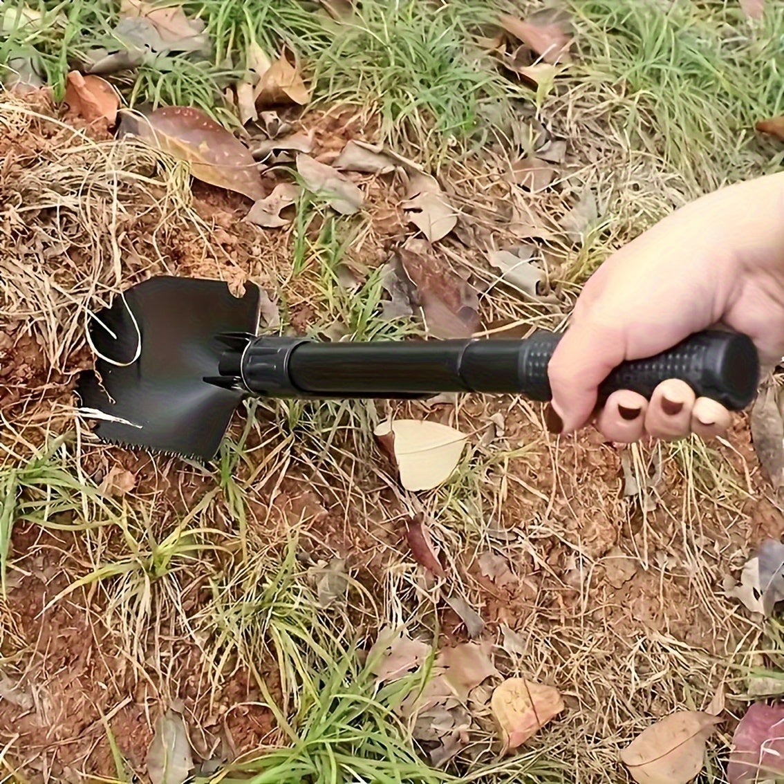1pc Outdoor Foldable Multi-Tool Shovel, Lightweight & Durable Portable Digging Tool for Camping, Gardening, and Emergency Use - Space-Saving Design with Compass, Ideal for Family and Travel, Camping Gear | Space Saving Shovel