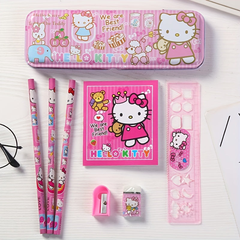 Sanrio Hello Kitty Girls Stationery Set with Pink & Pastel Colors - Cute Birthday Party, Heart Cutouts, Hello Kitty Notebook, Pencil Case, Ruler, Sharpener, Eraser - Birthday/Back-to-School/Christmas/Halloween Gift Box for Gi