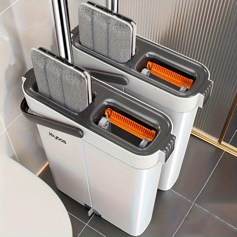 Complete Cleaning System - Hands-Free Flat Mop, Dry/Wet Bucket, 3 Reusable Microfiber Cloths | Ideal for Floors, Yards, Bathrooms, Valentine's Day Gift