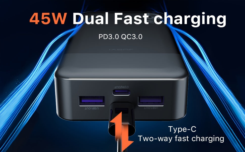 45W 20000mAh Portable Power Bank With LED Display And 4 Interfaces, Capable Of Charging Laptops With Large Capacity