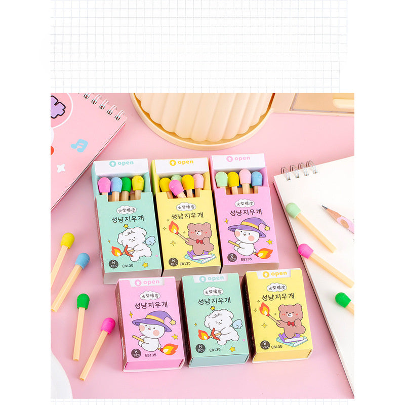 1 Box of 8 Fun Erasers - Creative Colorful Mini Matchstick Shaped Erasers, Holiday Gifts and Rewards, Boxed Eraser Set, Suitable for Christmas/New Year/Thanksgiving/Birthday/Family Gathering, Ideal for Adults over 14 Years Ol