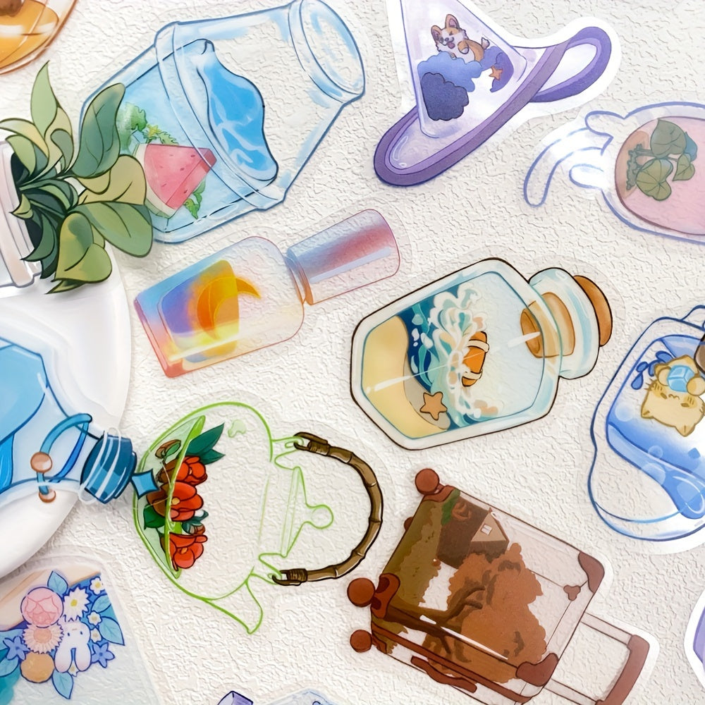 50pcs Transparent Objects Stickers Decals for Laptop Luggage Skateboard Helmet Guitar Cartoon PET Aesthetic Stickers Students Toys Gifts