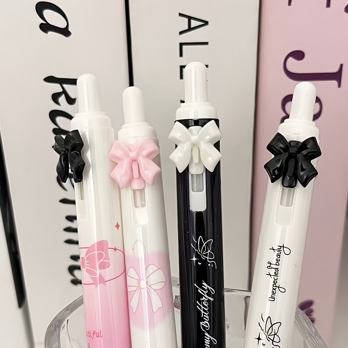 4-Pack Elegant Black & Pink Butterfly