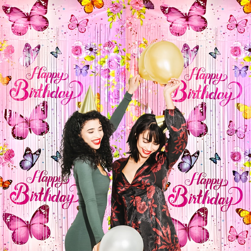 2-Pack Birthday Party Backdrop, 199.95x99.97 cm, Sparkle Tinsel Plastic Decorations, Shimmering Photo Booth Background, General Fit for Birthday Celebrations