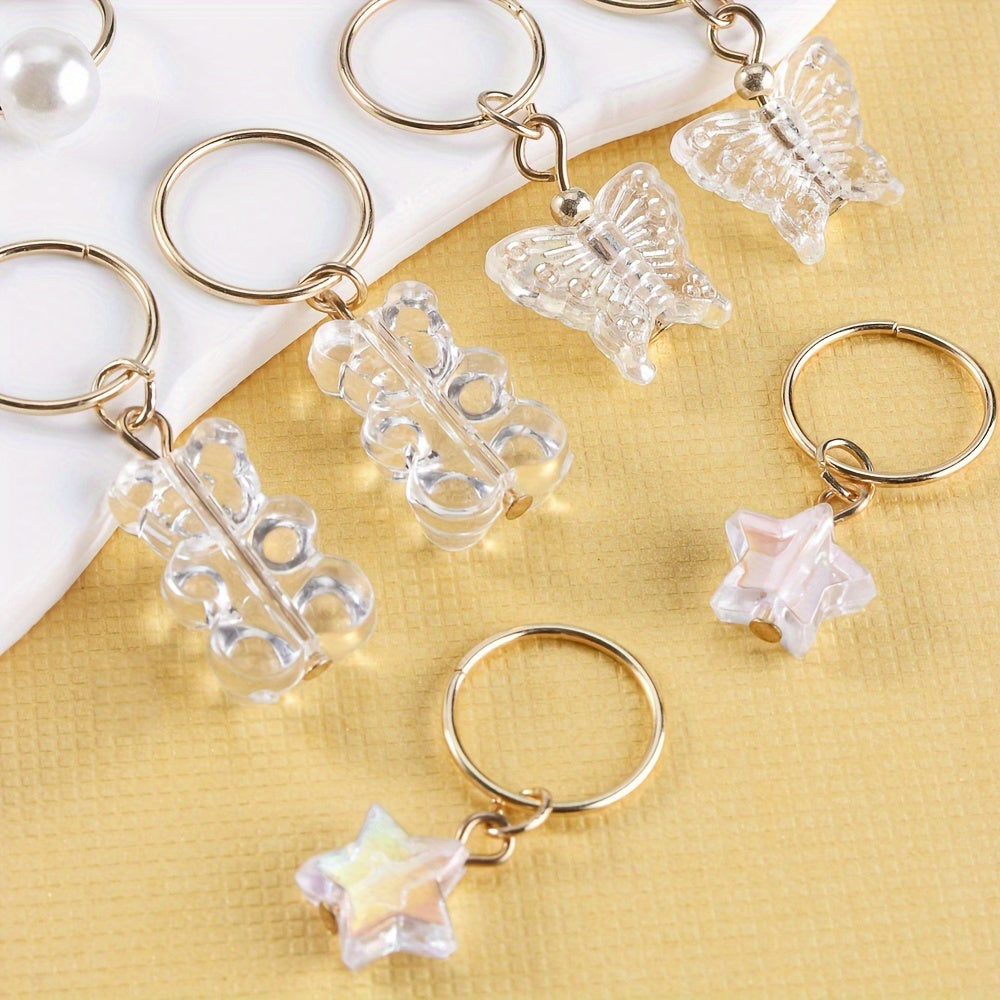 14pcs Shiny Butterfly Bear Hair Braid Rings | Star Crystal Rhinestone Hair Clips Cuffs Charms, Hair Jewelry Decoration for Women and Cool Girls