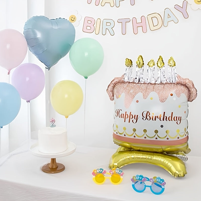 1/2pcs Standing Cake Shaped Balloons Birthday Anniversary Theme Party Atmosphere Decoration Ground Tabletop Aluminum Foil Balloon