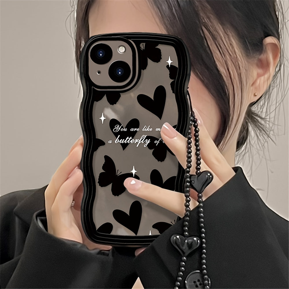 A Heart-Shaped Phone Case with a Butterfly Pattern and a Free Bracelet!
