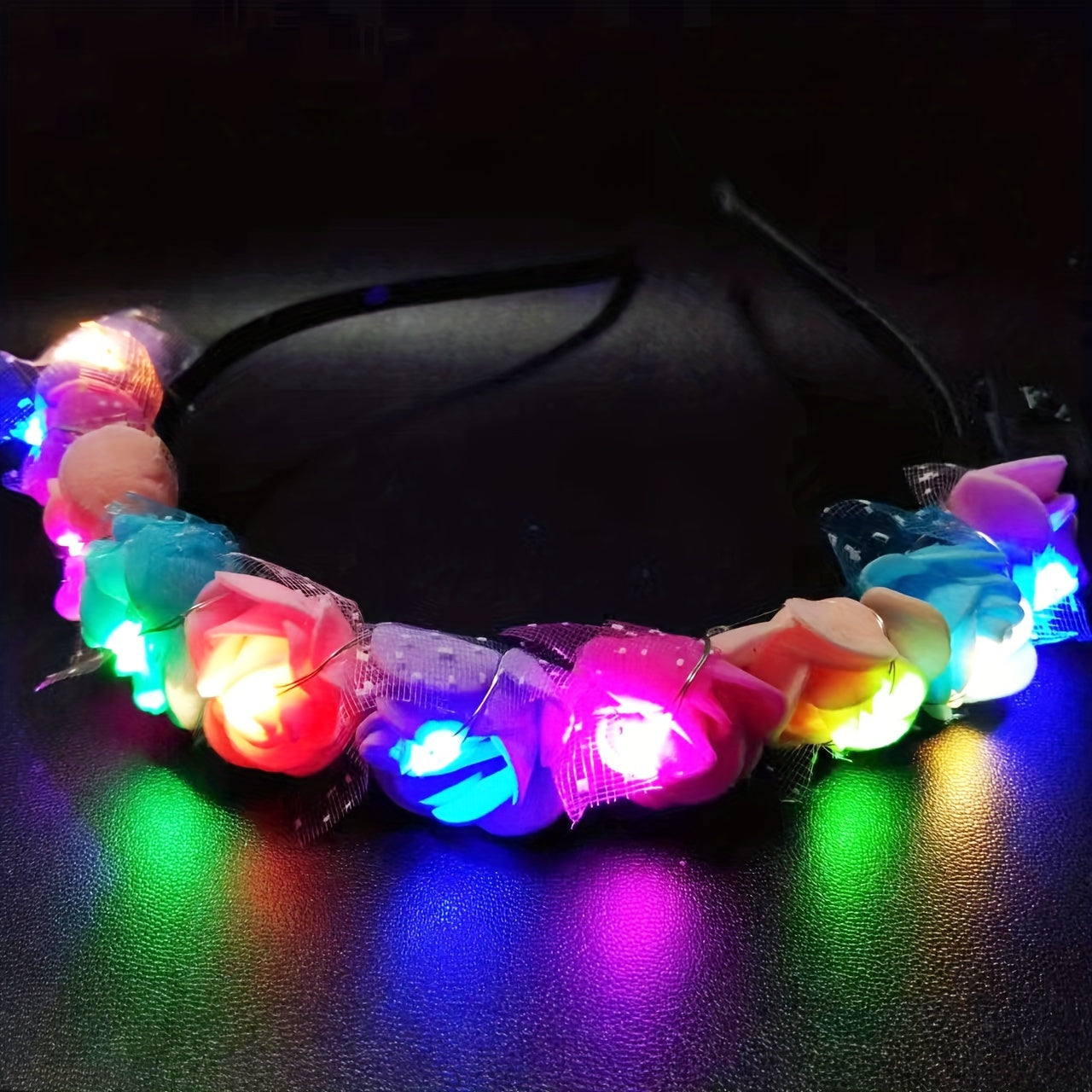 1pc luminous headwear hair hoop luminous flower wreath bride headwear hair hoop night market stall decorations Christmas Halloween headwear accessories
