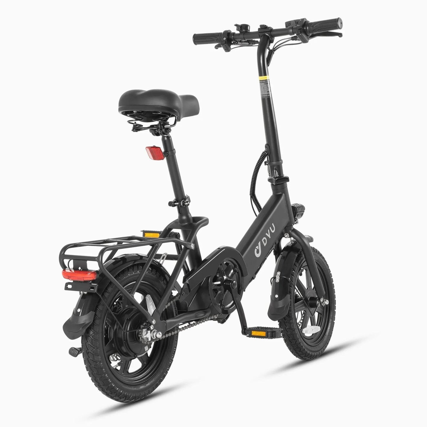 2025 NEW DYU Foldable Electric Bike, 14-Inch City E-Bike with Rear Rack, 36V 7.5Ah Battery, 250W Motor, 3 Riding Modes, Pedal Assist, Dual Disc Brakes, Night Lights, and Shock Absorber, Compact Design for Unisex Adults