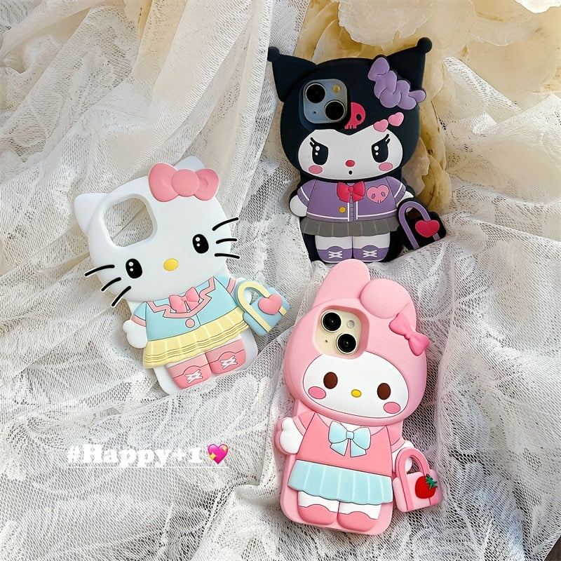 Licensed Cartoon Handbag for Kuromi Compatible with Iphone 16 Pro Max/15/14/13/12/11 Phone Cases, Apple 14 Pro Drop-Resistant Phone Protective Case.