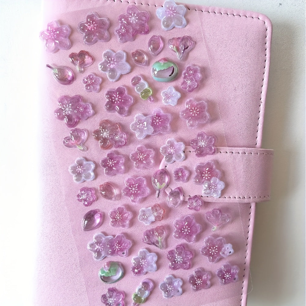 3D Pink Cherry Blossom Embossed Stickers - Waterproof Crystal Floral Decals for Phone Cases, Laptops, Journals, and DIY Crafts, Journal Embellishments | Artistic Stickers | Plastic Construction, Cherry Blossom Wall Stickers
