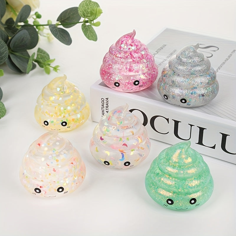 3pcs/set parody prank feces cute maltose pinch music Golden powder glitter feces pinch music squeeze toy (random color)