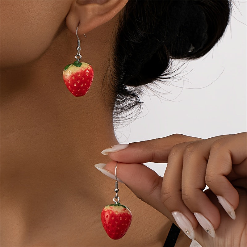 Cute Strawberry Dangle Earrings Pastoral Style Fruit Drop Earrings Spring And Summer Earrings Jewelry For Women