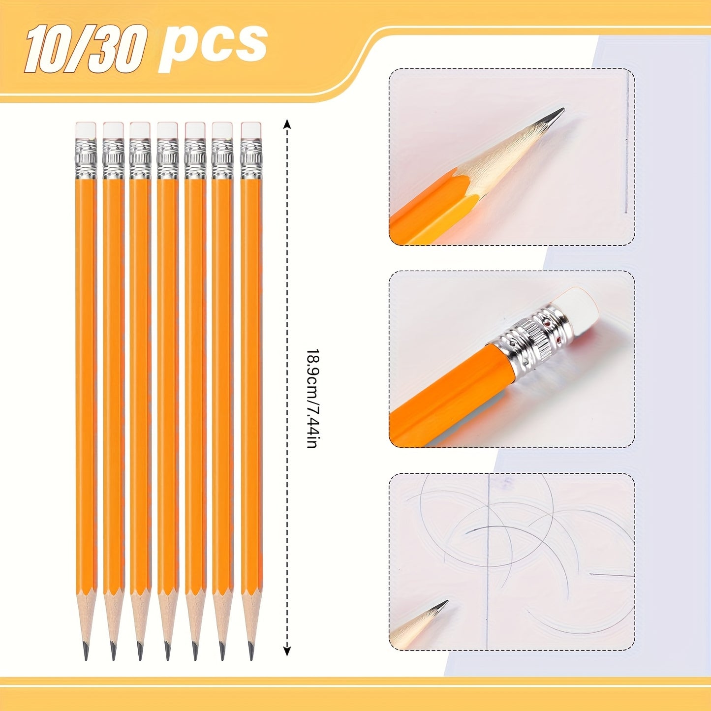10/30pcs Yellow HB Pencils with Erase