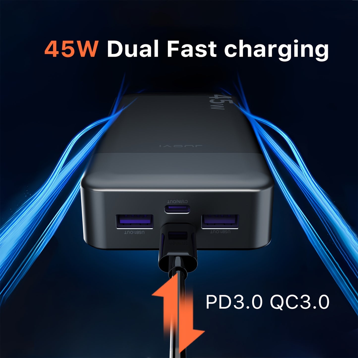 45W 20000mAh Portable Power Bank With LED Display And 4 Interfaces, Capable Of Charging Laptops With Large Capacity
