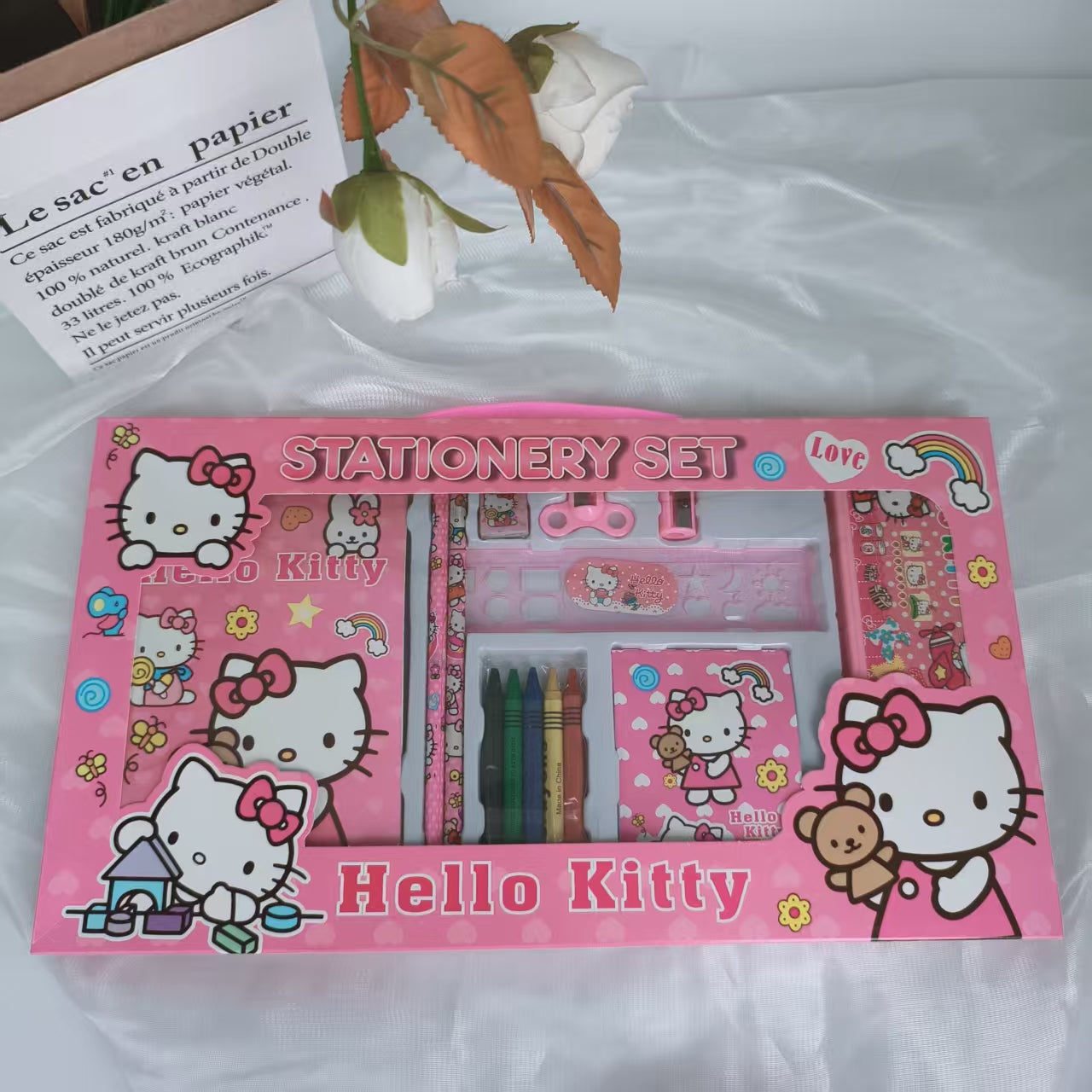 Back to School Season Sanrio Series for kuromi, Melody, for Cinnamoroll, for Hello Kitty Set (1 Pencil Case, 1 Drawing Book, 2 Sharpeners, 2 Pencils, 1 Notebook, 5 Crayons, 1 Eraser, 1 Ruler 15CM) - Creative Drawing And Offic