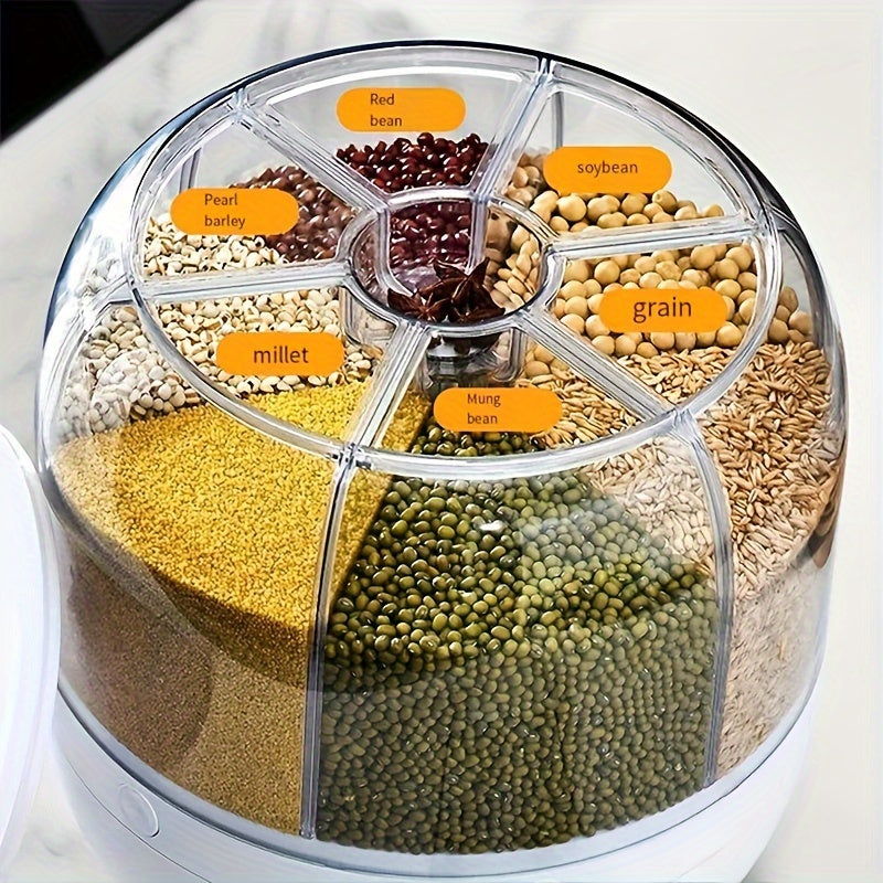 Large Capacity Rotating Waterproof Plastic Storage Container with Flip Top Lid, Multipurpose Grain Dispenser for Kitchen Organization and Storage of Cereal, Nuts, Flour, and Rice