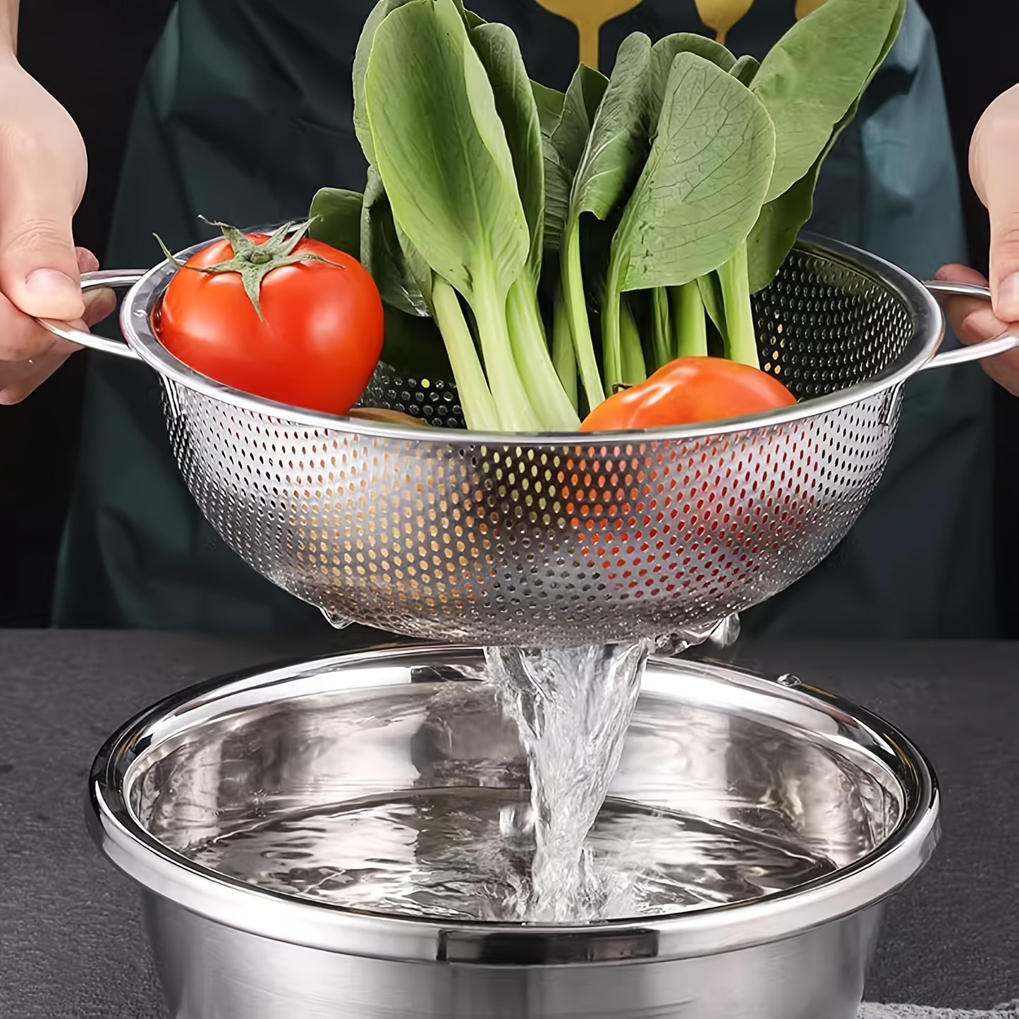 3pcs Stainless Steel Strainer Set with Handles, Large Mesh Colanders for Kitchen, Fine Strainers for Spaghetti, Vegetables, and Food Drainage, Durable Uncharged Mesh Strainers